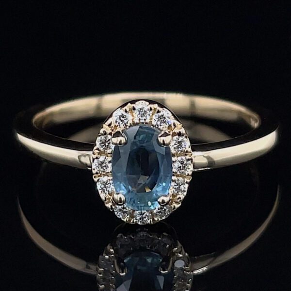 Recycled Sapphire & Diamond Halo Ring