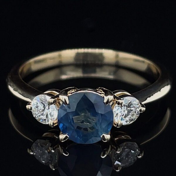 Recycled 3 Stone Sapphire Diamond Ring