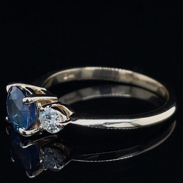 Recycled 3 Stone Sapphire Diamond Ring - Image 2