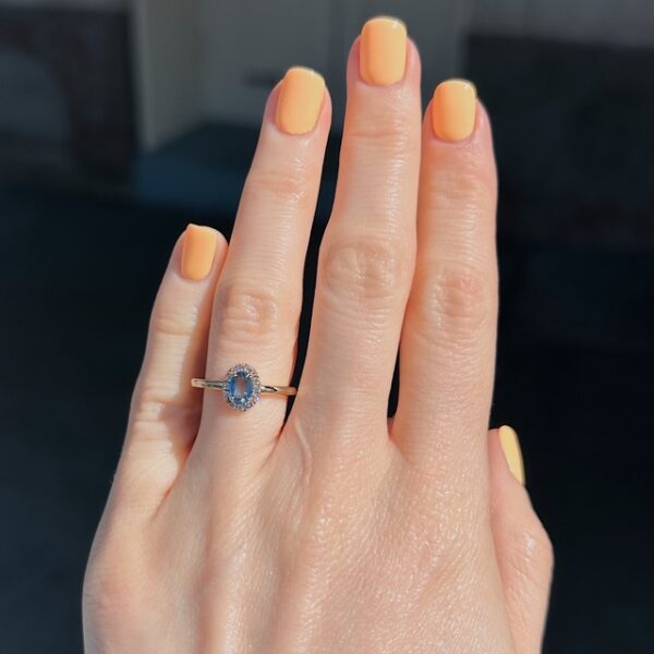 Recycled Sapphire & Diamond Halo Ring - Image 4