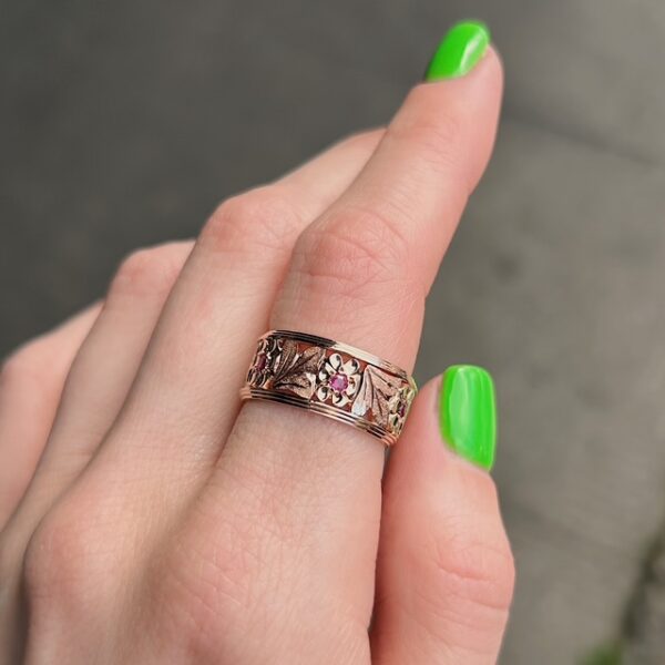 Antique Floral Ruby Wide Band - Image 2