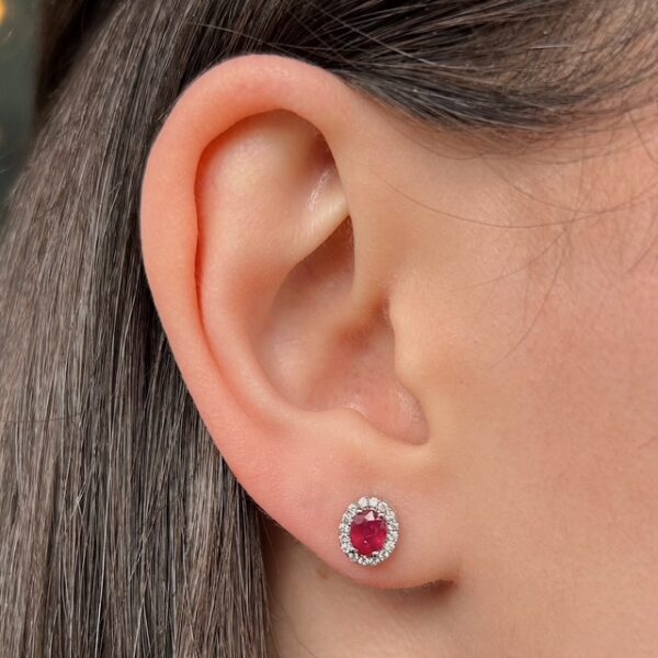 Oval Ruby Diamond Halo Stud Earrings