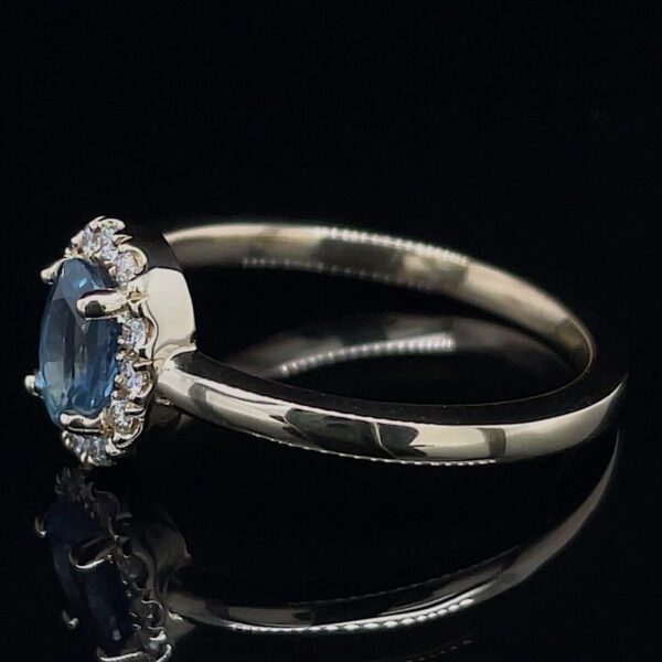 Recycled Sapphire & Diamond Halo Ring - Image 2