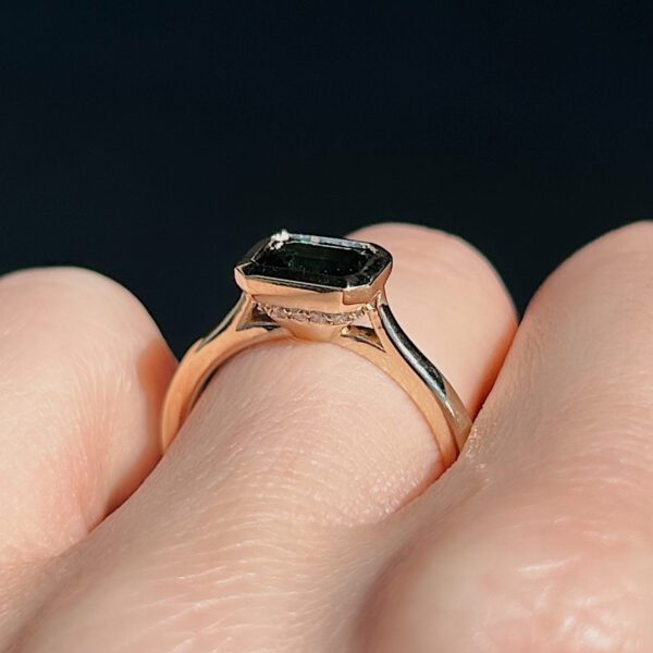 Recycled Bezel Set Teal Sapphire Diamond Ring - Image 5