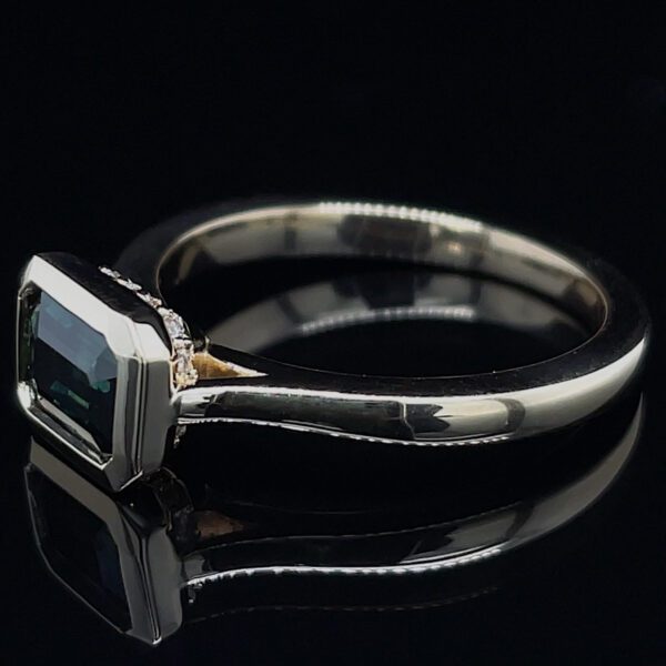 Recycled Bezel Set Teal Sapphire Diamond Ring - Image 2