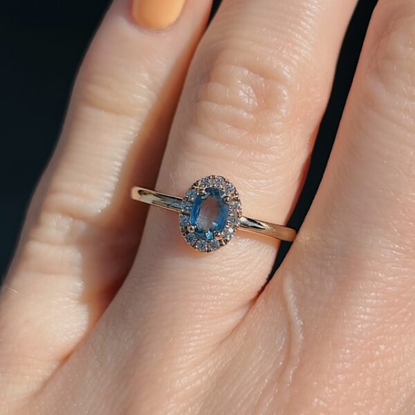 Recycled Sapphire & Diamond Halo Ring - Image 3