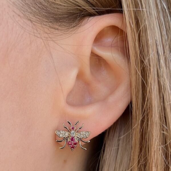 Ruby & Diamond Bee Studs - Image 2