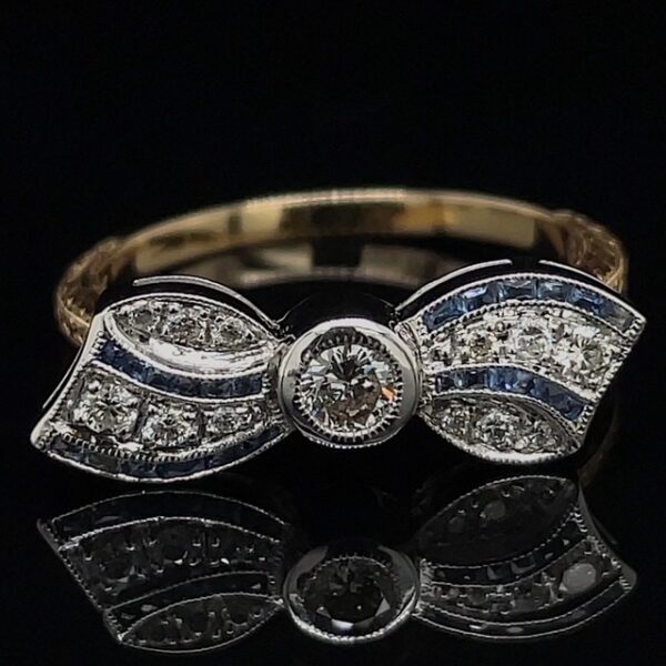 Vintage Inspired Diamond Sapphire Bow Ring