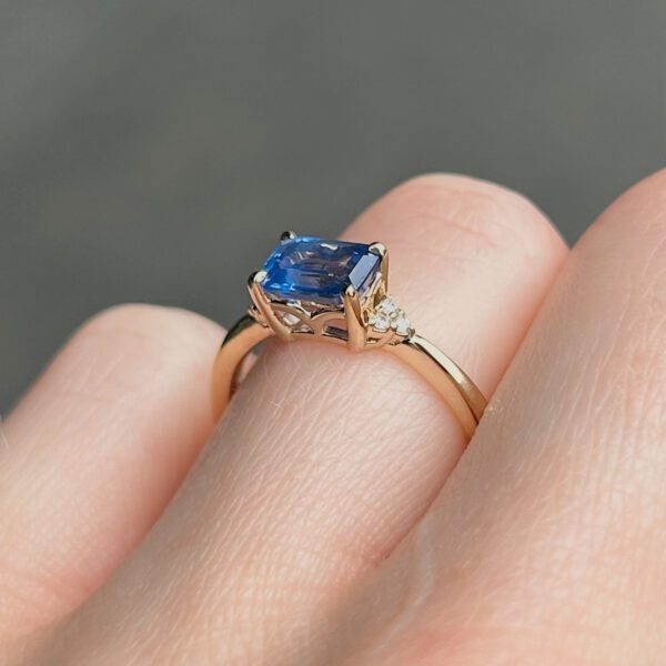 Recycled East/West Sapphire Diamond Ring - Image 5