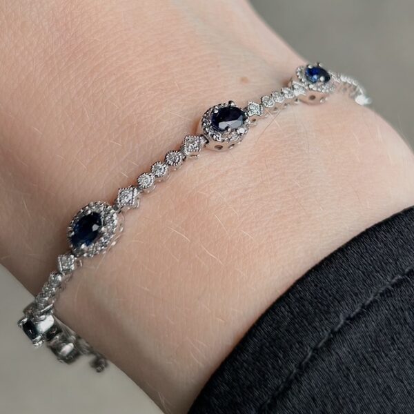 Estate Sapphire & Diamond Halo Bracelet - Image 2
