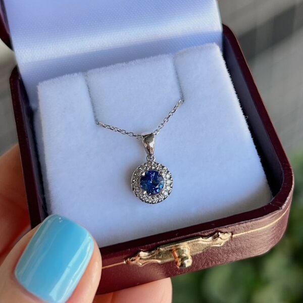 Recycled Sapphire & Diamond Halo Pendant