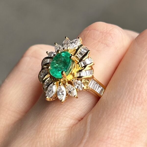 Estate Emerald & Diamond Dinner Ring - Image 5