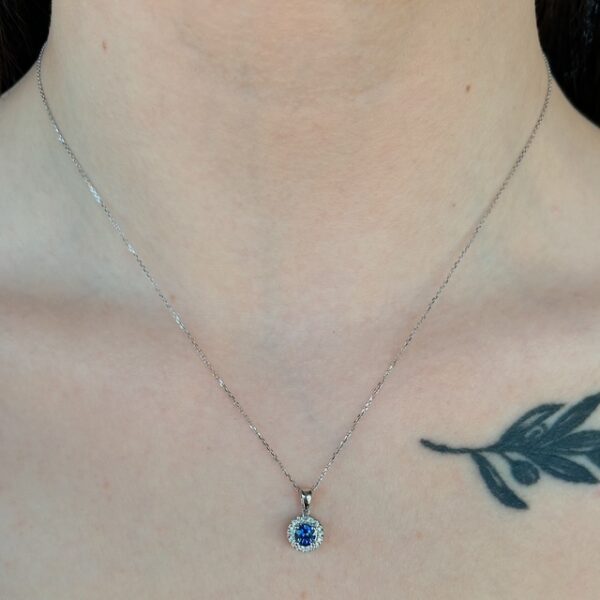 Recycled Sapphire & Diamond Halo Pendant - Image 2