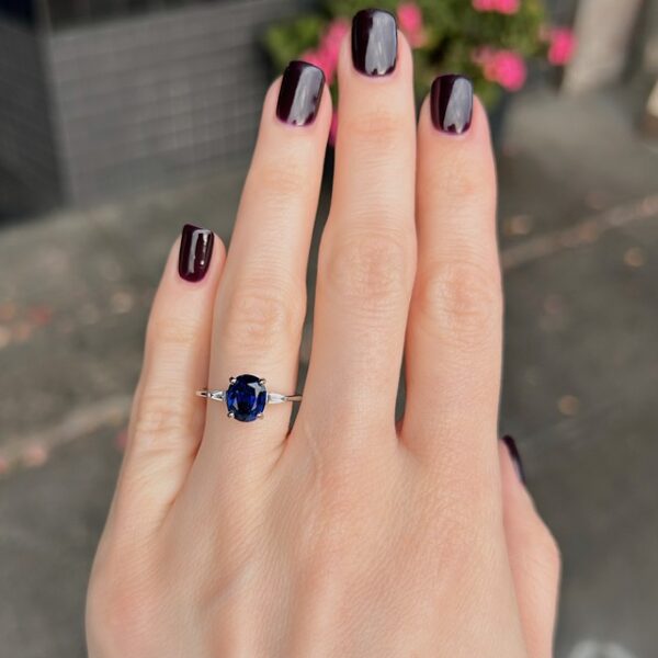 Recycled GIA Certified Sapphire & Diamond 3 Stone Ring - Image 5