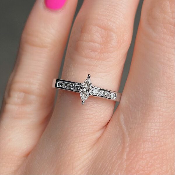 Estate Marquise Diamond Accented Engagement Ring - Image 2