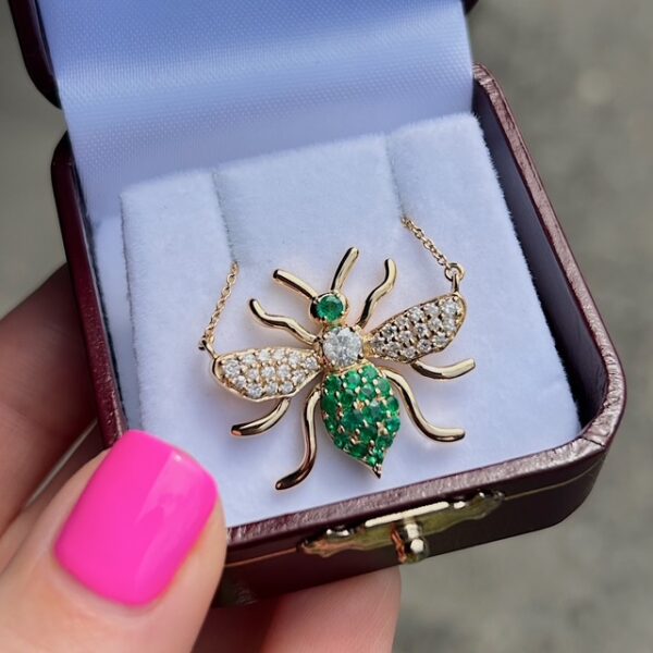 Emerald & Diamond Bee Pendant