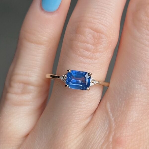 Recycled East/West Sapphire Diamond Ring - Image 3
