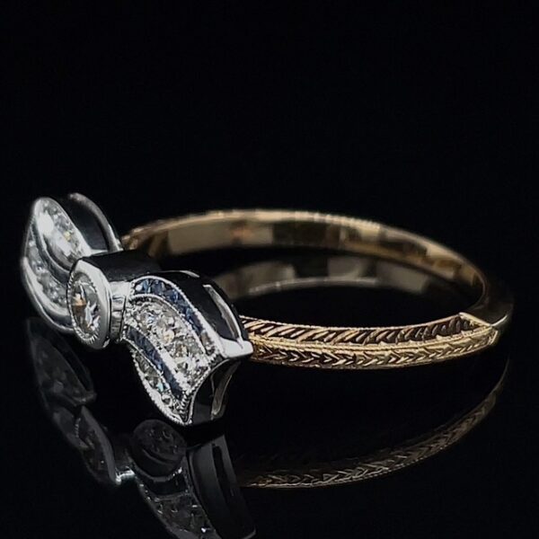 Vintage Inspired Diamond Sapphire Bow Ring - Image 2