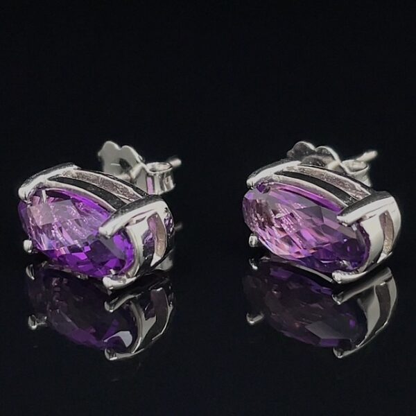 Recycled Elongated Oval Amethyst Studs
