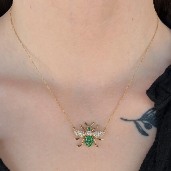 Emerald & Diamond Bee Pendant - Image 3