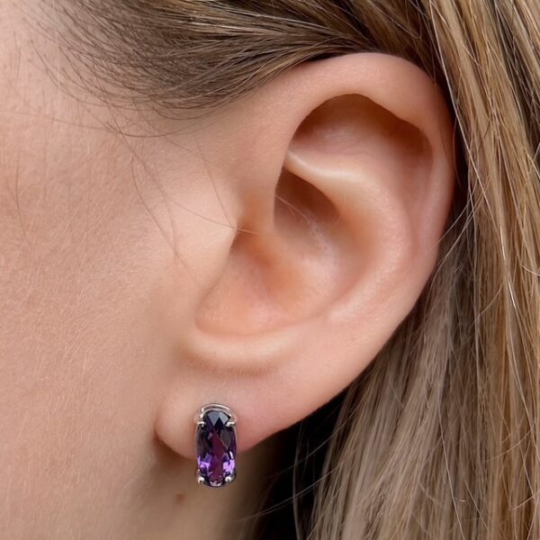 Recycled Elongated Oval Amethyst Studs - Image 2