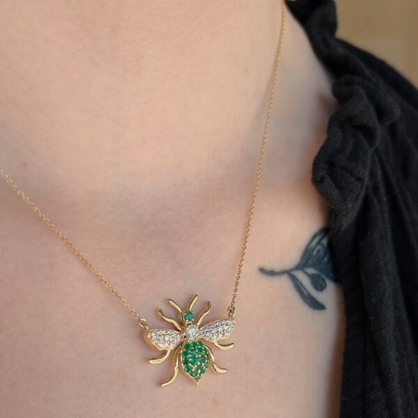 Emerald & Diamond Bee Pendant - Image 2