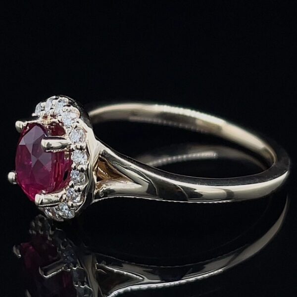 GIA Certified Recycled Ruby & Diamond Halo Ring - Image 2