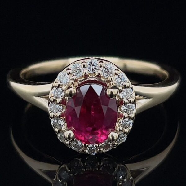 GIA Certified Recycled Ruby & Diamond Halo Ring