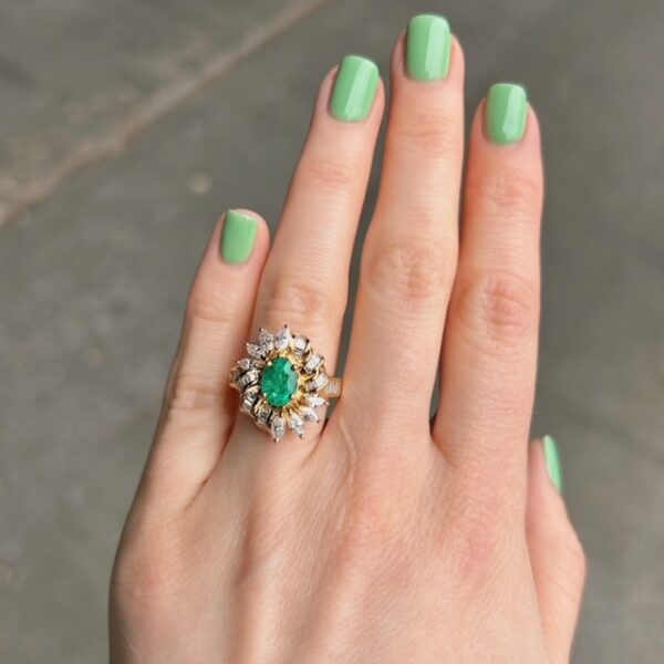 Estate Emerald & Diamond Dinner Ring - Image 4