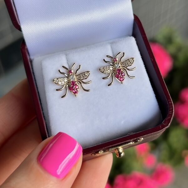 Ruby & Diamond Bee Studs