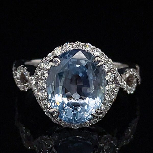 Estate GIA Certified NoHeat Srilanka Sapphire & Diamond Ring