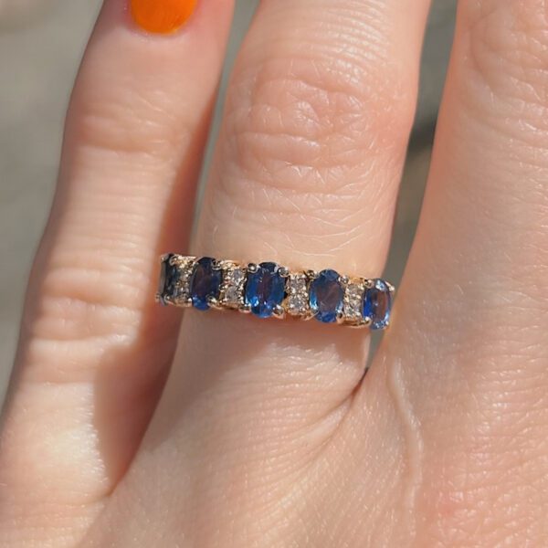Estate Oval Sapphire & Diamond Band - Image 3