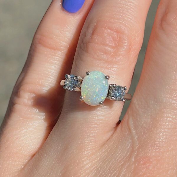 Estate Three Stone Opal & Diamond Ring - Image 3
