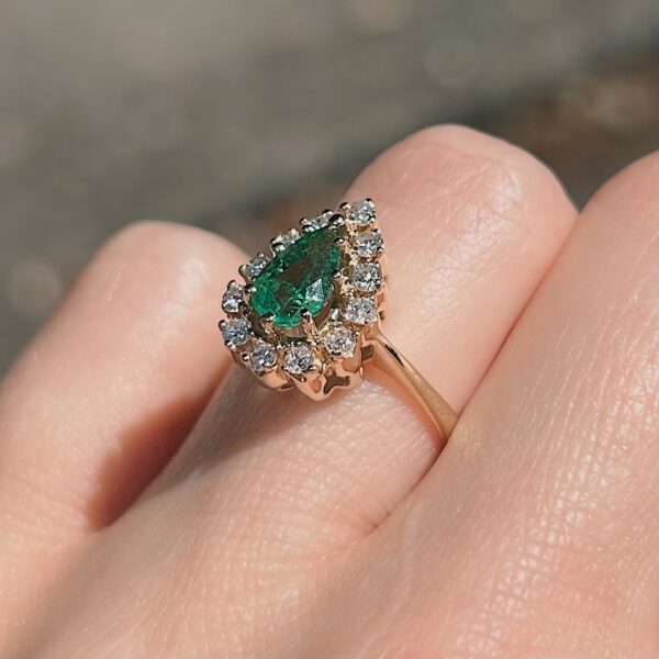 Estate Emerald & Diamond Halo Ring - Image 5