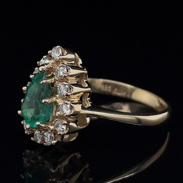 Estate Emerald & Diamond Halo Ring - Image 2