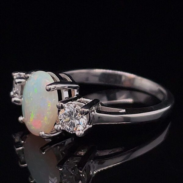 Estate Three Stone Opal & Diamond Ring - Image 2