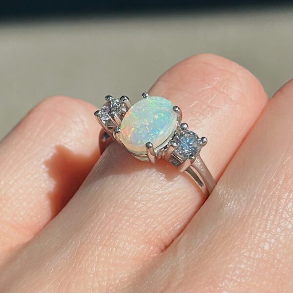 Estate Three Stone Opal & Diamond Ring - Image 5