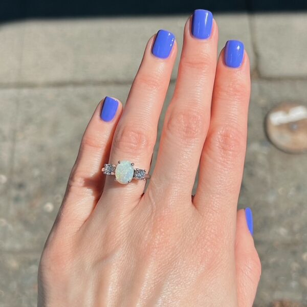 Estate Three Stone Opal & Diamond Ring - Image 4