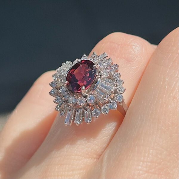 Estate Rhodolite Garnet & Diamond Ballerina Ring - Image 3