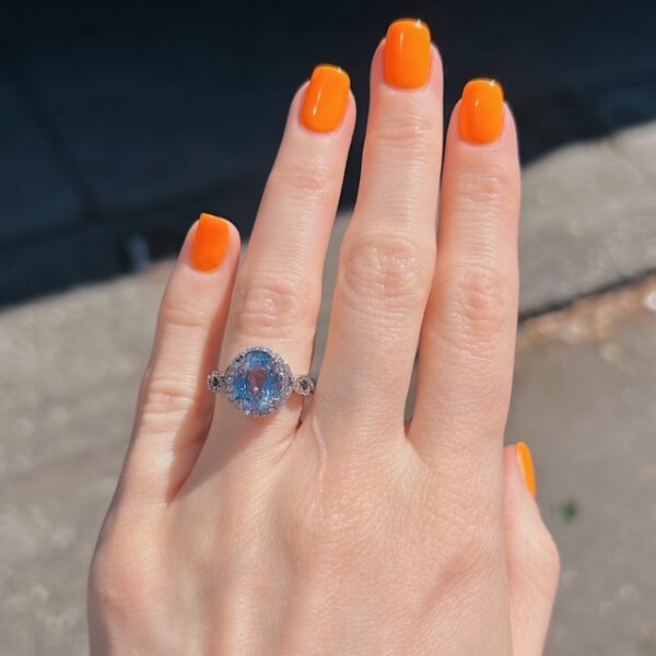 Estate GIA Certified NoHeat Srilanka Sapphire & Diamond Ring - Image 4