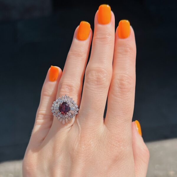 Estate Rhodolite Garnet & Diamond Ballerina Ring - Image 2
