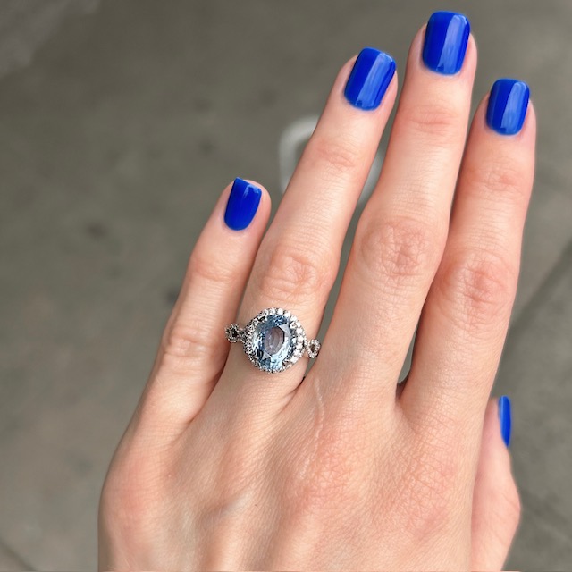 Estate GIA Certified No Heat Sri Lanka Sapphire & Diamond Ring - Image 3