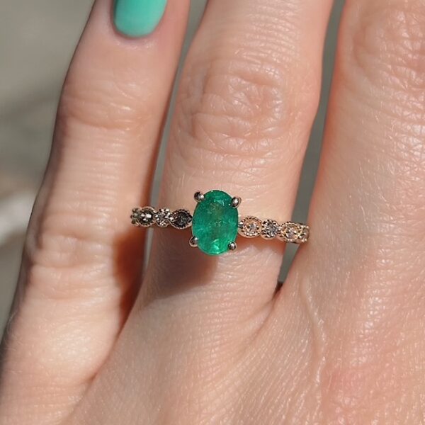 Recycled Emerald & Diamond Ring - Image 3