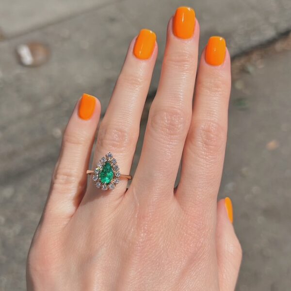 Estate Emerald & Diamond Halo Ring - Image 4