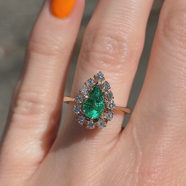 Estate Emerald & Diamond Halo Ring - Image 3