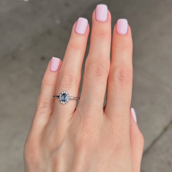 Recycled Sapphire & Diamond Halo Ring - Image 3