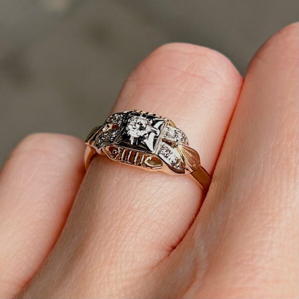 Antique 14k 2 Tone Diamond Ring - Image 4
