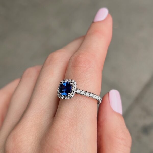 Estate Sapphire & Diamond Halo Ring - Image 4