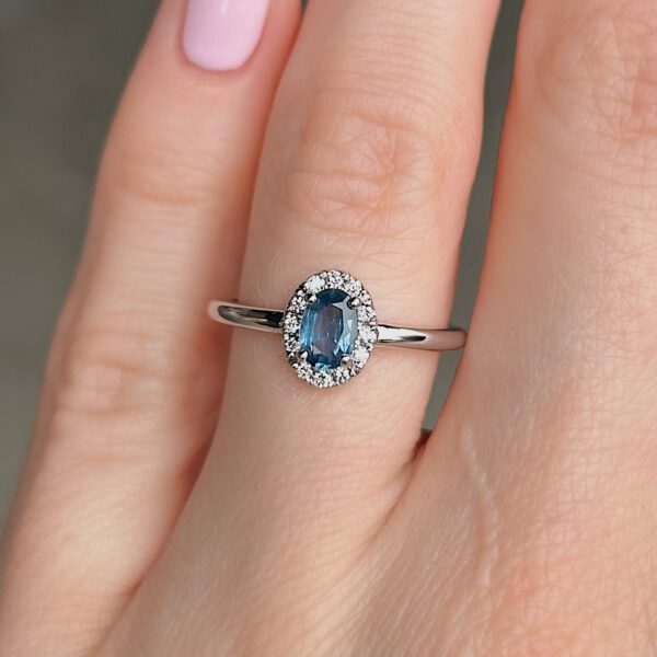 Recycled Sapphire & Diamond Halo Ring - Image 2