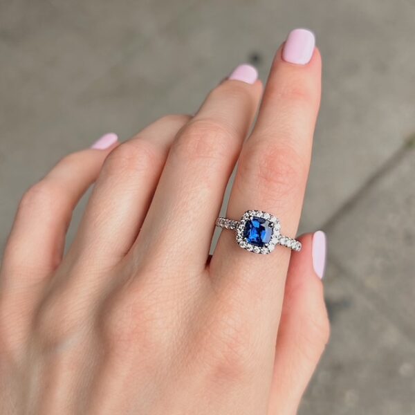 Estate Sapphire & Diamond Halo Ring - Image 3